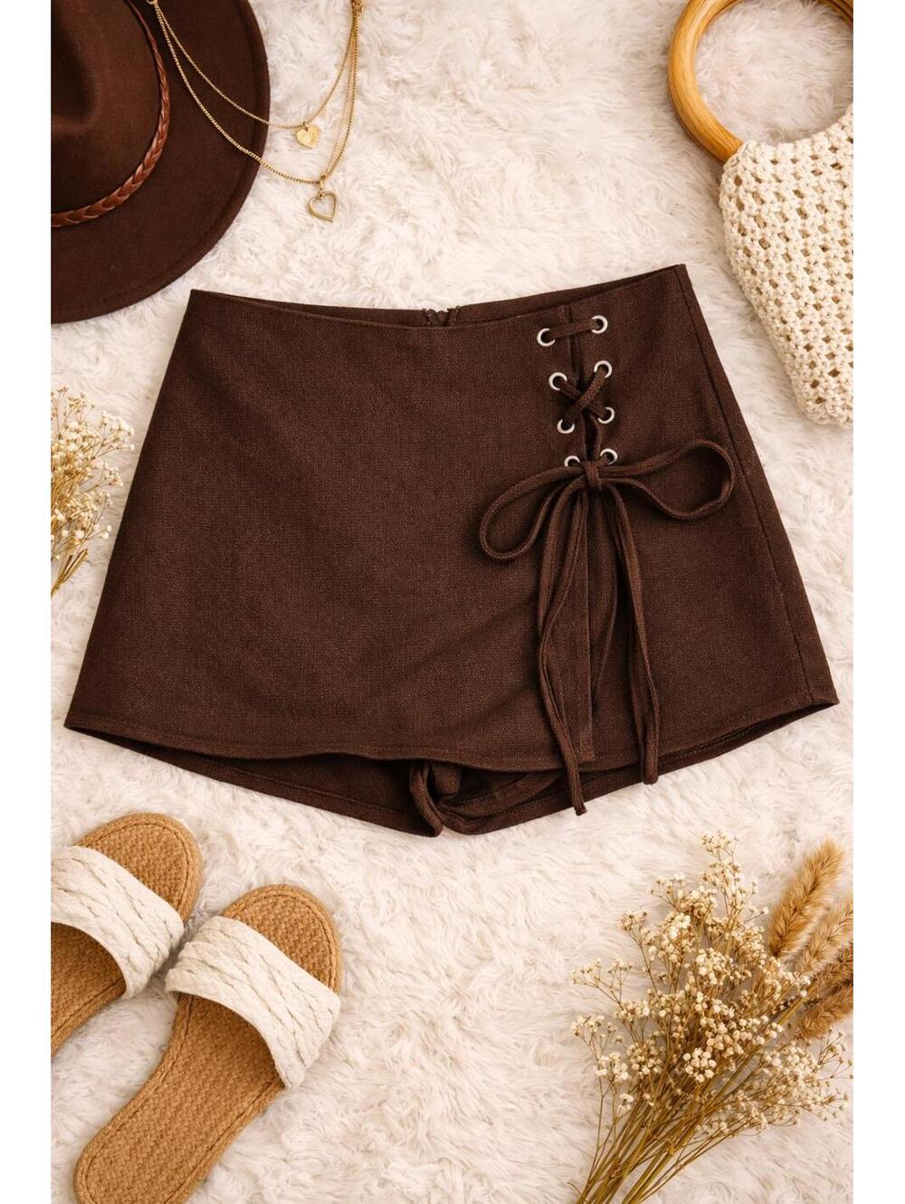 Altar’d State Brown Corduroy Lace Up Skort Size Large